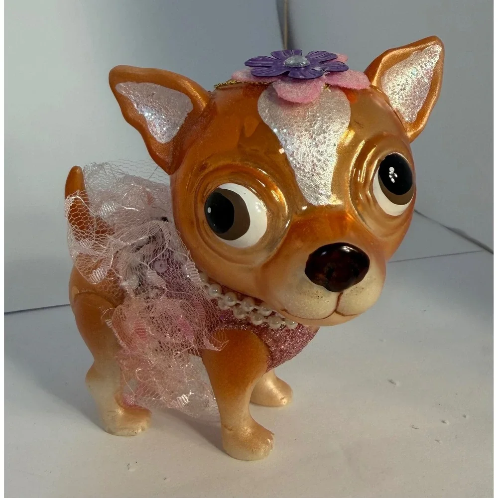 Lot of 3 Mercury Glass Dog Ornaments Chihuahua Basset Hound Bride Puppy Boot